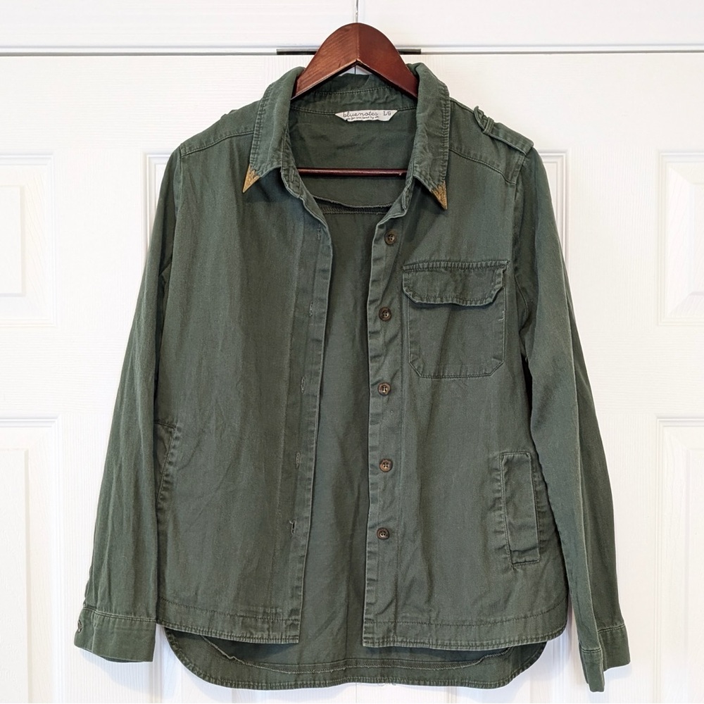 100% Cotton Vintage Y2K Bluenotes Size Large Army Button Down Shirt w Gold Metal - Picture 3 of 15